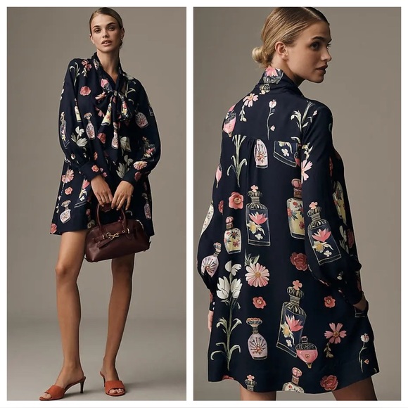 Anthropologie Dresses & Skirts - Anthropologie Maeve Caroline Tie Neck Floral Mini Dress